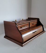 Vtg Mid Century Jewelry Box All Wood 2 Lined Drawers Valet Jewelry Box picture