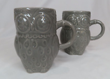 GRAY OWL Coffee Mug Set/2 Ceramic Cups 3D Figural EUC Gourmet Expressions Retro picture