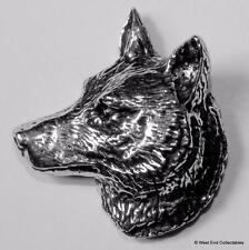 Wolf Head Pewter Pin Brooch -British Artisan Made- Husky Gray Timber Dog A66 picture