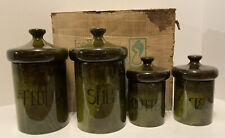 VINTAGE MCM HOLIDAY DESIGNS CERAMIC GREEN DRIP GLAZE MUSHROOM TOP CANISTERS NOS picture