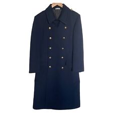 US Navy Military Wool Pea Trench Coat East Germany Full Length Mens Size 44 Blue picture