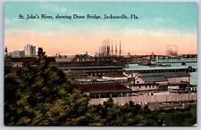 Postcard St. John's River, Showing Draw Bridge, Jacksonville Florida Unposted picture