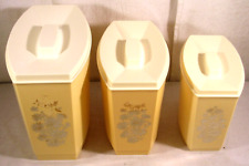 Vintage Retro Yellow Plastic Kitchen Canisters Set 3 Nesting Non-Preference picture