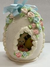 Panoramic Sugar Egg Easter Holiday Decoration Pink w Bunny Scene Inside picture