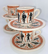 Vtg Greek Mythology Demitasse Cup & Saucer Set Of 4 Made in Greece picture