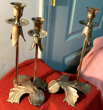 VTG Pewter Art Deco Style Candlesticks/Holders-Double Set + Single-India-EUC picture