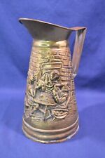 Vintage Hammered Brass Scene, Pitcher,Made In England,Some Tarnishing,8