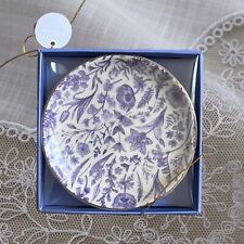 Eccolo Round Ceramic Trinket Dish Tray 4” Diameter Blue White Floral In Gift Box picture
