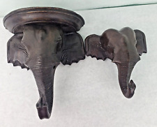 Pair Hand Carved Vintage Wooden Wall Décor Elephant Wall Shelf Coat Hat Hangers picture