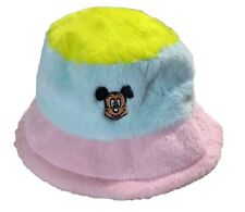 NWT 2022 Disney Parks Mickey Mouse Fuzzy Fur Furry Bucket Hat Pink Blue Yellow picture