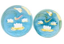 Majolica Water Lily Art Nouveau Set of 2 Plates E S Zell Baden Germany picture