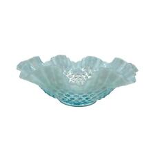 Fenton Glass Hobnail Crimped Ruffled Bowl Blue Opalescent Vintage picture