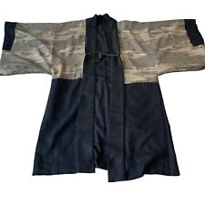 Vintage Kimono Men One Size Black Japanese Haori Landscape House Reversible Silk picture