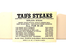 Vintage Business Card Tad's Steaks New York Philadelphia Chicago San Francisco picture