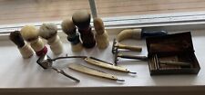 Antique Vintage Lot Barbers Shaving Brushes And Razors picture