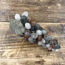 Vintage Polished Clustered of Multi Colored of Stones Grape Cluster w/Metal Leaf picture
