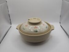 Japanese Donabe Stoneware Pot With Handles Painted Blossoms 7” picture