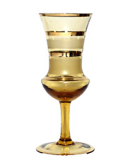 Vintage Bohemian Art Glass Wine Goblet Amber Gold Stripe picture