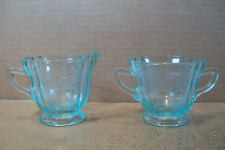 Vintage Indiana Glass Recollection Madrid Teal Aqua Cream and Sugar Set picture
