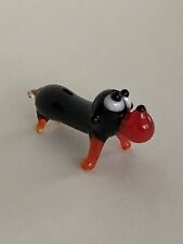Miniature Black Dachshund Collectible Glass Dog Animal Figurine  picture