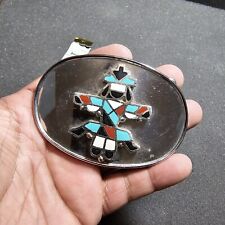 Raintree Silver Tone Oval Shaped Native American Zuni Knifewing Belt Buckle picture