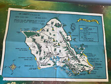 22x16” Cartoon Map The Island of Oahu, 1953, Tommy Robuck Navy Hawaii Cartograph picture