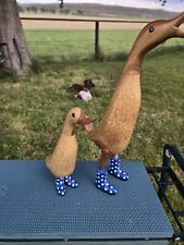 Set of 2 DCUK Carved Wooden Ducks w/Polka Dot Blue White Boots  9