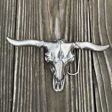 Big Longhorn Steer Cow Vintage 7” Inch LARGE Silver Tone Belt Buckle VTG picture