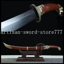 Chinese Mongolian Dao Handmade damascus steel sword Rosewood handle scabbard picture