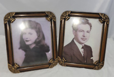Vintage MCM Framed Tinted Colorized Set of 2 8x10 Gold Brown Plastic Photo Frame picture