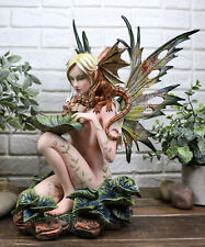 Large Nude Tribal Forest Fairy Feeding Dragon Statue 13