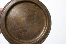 Vintage Hand Hammered Copper Plate with Deer In Forest Etched on Front picture