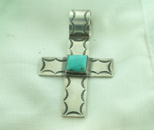 Native American Kee Cook Turquoise Sterling Silver Cross Pendant Happy Trails picture