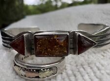 Amber NATIVE AMERICAN Sterling Silver Cuff 28Grm strong Real  famous see Details picture