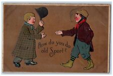 c1910's Childrens Smoking Handshake Formality Embossed Posted Antique Postcard picture