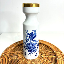 VTG PMR Bavaria Jaeger Echt Cobalt Blue Rose Floral Porcelain Vase Gold Trim 10