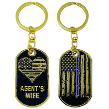AA-008 Agent's Wife Thin Blue Line American Flag Challenge Coin Keychain Federal picture