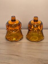 Set of 2 HOMCO Amber Glass Peg Cup Votive Candle Holders Tulip Shaped Vintage picture