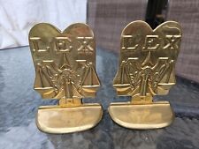 Pair of Vintage Solid Brass Book Ends LEX Scales of Justice Lawyer Legal Law picture