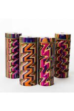 Colorful 4” Wood Round Dugout Box and 3” Metal One Hitter - ZIG ZAG style picture