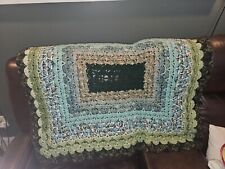 Shades Of Green And Gray Square Hand Crocheted Throw Blanket  43 X 53
