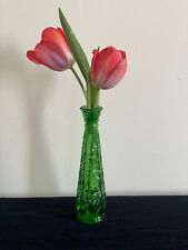 Vintage Green Starburst Glass Vase 9” Tall picture