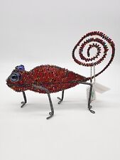BEADWORX Grassroots Creations Chameleon Lizard Glass Beaded Wire Sculpture Red picture