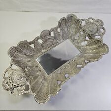 Ornate Turkish Silver Plate Footed Centerpiece Bowl or Tray with Handles 15