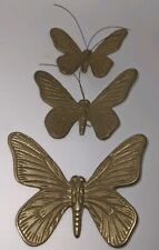 Solid Brass Butterfly Butterflies 3 Wall Decor Vtg MCM Marked Art  Taiwan picture