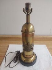 Vtg. Frederick Cooper lamp; lions/shield. Brass ish metal/wood. picture