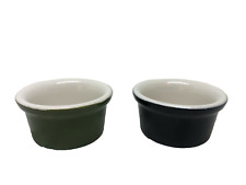 2 Vintage Hall Pottery #363 Custard Cup/Condiment Bowl USA Green Black picture