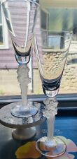 1980's Art Nouveau Daffodil Stem Champagne Flute Frosted Barware Set Of 2 picture
