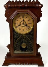 Antique Ansonia Carved Wood Wind Up Gingerbread Kitchen Mantel Clock 18.5