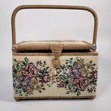Vintage AZAR Basket Weave Sewing Craft Box with Beads, Thread, Patches 11